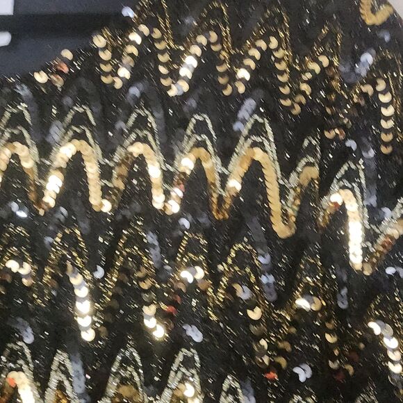 Roamans Black Gold Sequin VINTAGE Holiday Shell Top Plus Size 20/22 Stretch - Picture 16 of 16